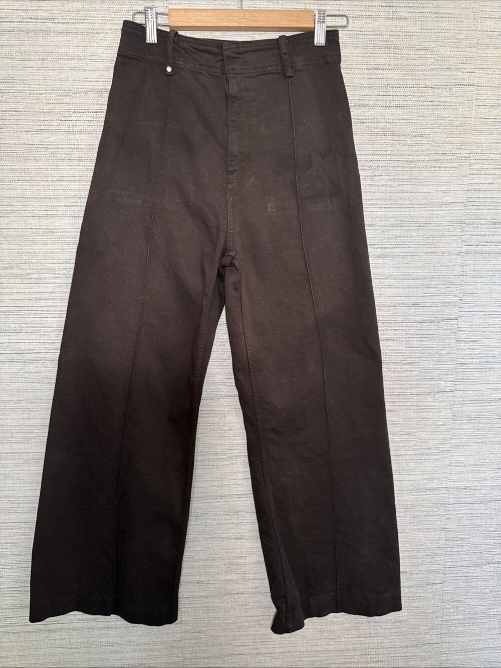 Zara Espresso Brown Jean High Waisted Wide Panel Lines Pin Tucks Polished Size 6